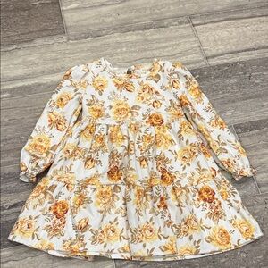 btween Kids Dress with Yellow and Brown Floral Pattern